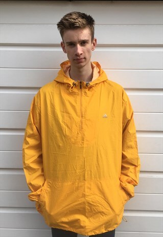 MENS VINTAGE 80S ADIDAS JACKET YELLOW FESTIVAL COAT PULLOVER