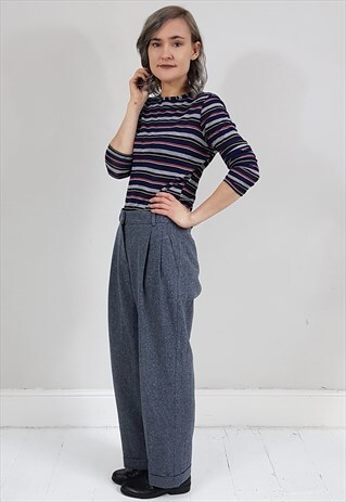 VINTAGE STYLE BLUE WOOL TROUSERS W/ TURNUPS