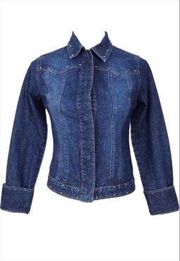 Vintage Jean Jacket 00s Y2K Dark Wash Studded Fitted Denim