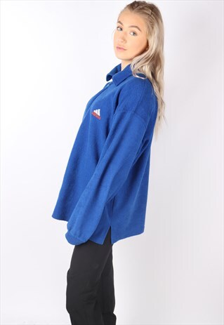 VINTAGE ADIDAS FLEECE JUMPER SWEATER OVERSIZED XL BLUE 90S
