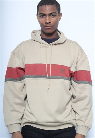 VINTAGE ADIDAS PULLOVER LOGO HOODIE BEIGE