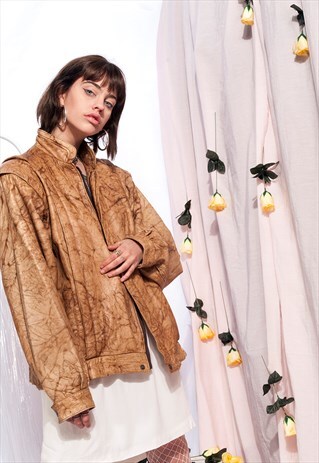 VINTAGE LEATHER JACKET 80S MARBLE PATTERN BOMBER JACKET