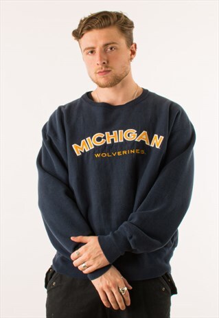 VINTAGE NAVY CHAMPION COLLEGE SPELLOUT SWEATSHIRT XL