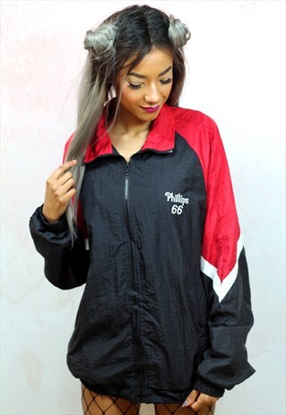 1990S VINTAGE BLACK AND RED SHELL TRACK JACKET