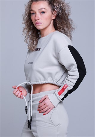 STONE CROPPED SWEATSHIRT WITH SLEEVE PANEL AND CHEST LOGO