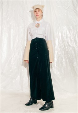 Vintage Skirt 70s High Waisted Velvet Maxi in Black