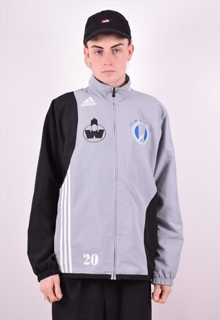 ADIDAS MENS VINTAGE TRACKSUIT TOP JACKET LARGE GREY 90'S
