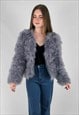 VINTAGE STYLE NEW GREY FEATHER JACKET CROP LONG SLEEVE XS