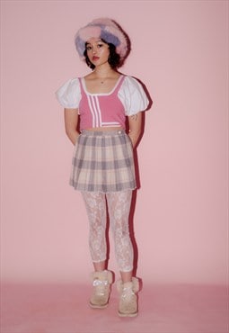Rework vintage pink and grey tartan mini skirt