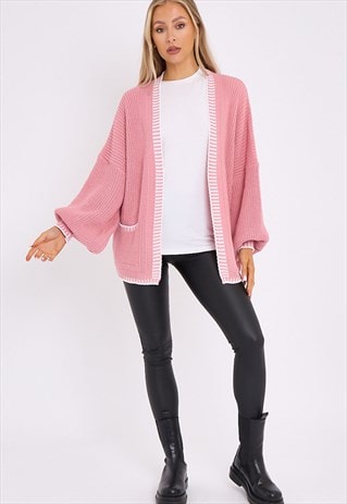 JUSTYOUROUTFIT KNITTED STITCH SHORT CARDIGAN PINK