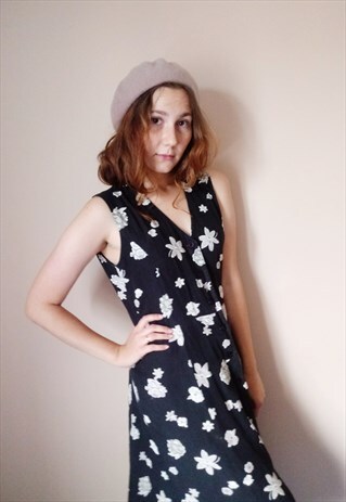VINTAGE 90S GRUNGE INDIE BLACK FLORAL AUTUMN FALL MAXI DRESS