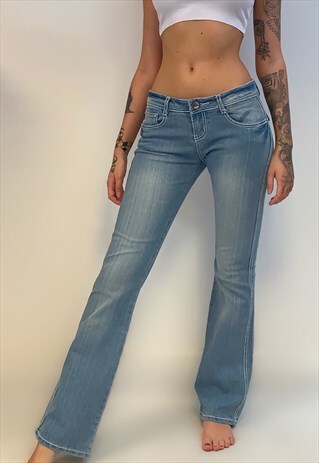 Y2K LOW WAISTED HIPSTER FLARE JEANS WITH GEM DETAIL