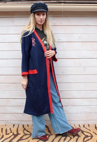 VINTAGE RED & BLUE EMBROIDERED KIMONO JACKET