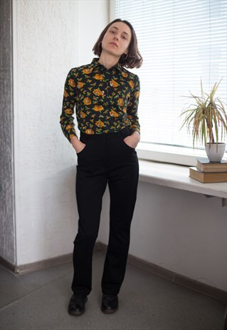 VINTAGE 90'S MINIMALIST HIGH WAISTED TROUSERS IN BLACK