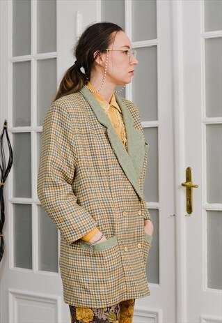 HOUNDSTOOTH BLAZER GREEN OVERIZED TARTAN WOOL JACKET XL