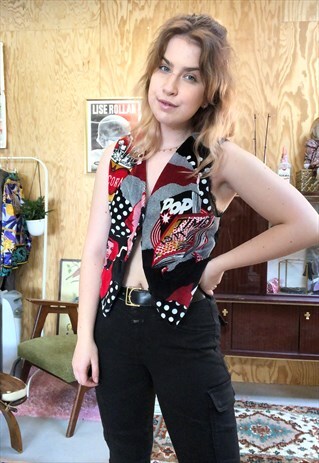80S VINTAGE ICEBERG VELVET POP ART VEST