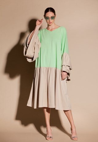 BEIGE DRESS/ BEIGE MAXI DRESS/ BEIGE MATERNITY DRESS/ RUFFLE