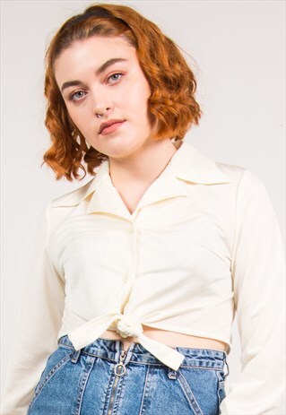 VINTAGE 70'S CREAM CROPPED SHIRT