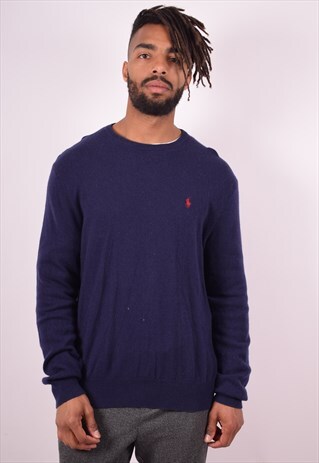 POLO RALPH LAUREN MENS VINTAGE JUMPER SWEATER XL NAVY BLUE 9
