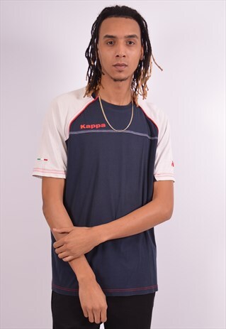 KAPPA MENS VINTAGE T-SHIRT TOP XXL NAVY BLUE 90S