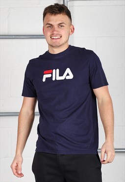 Vintage Fila T-Shirt in Navy Short Sleeve Sports Tee Small
