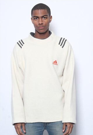 VINTAGE ADIDAS LOGO PILED FLEECE SWEATSHIRT CREAM