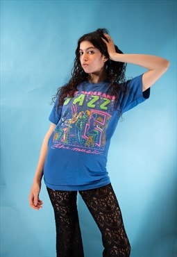 Vintage Graphic Printed New Orleans Jazz T-Shirt in Blue.