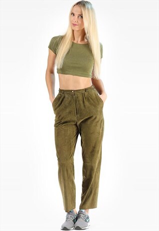 RETRO TAPERED MOM SUEDE TROUSERS