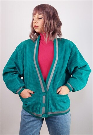 VINTAGE 80'S REAL SUEDE JADE GREEN OVERSIZED LEATHER JACKET