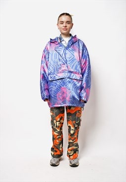 90s retro hooded oversized anorak jacket Multi crazy rave 