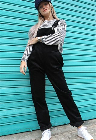 BLACK CORDUROY OVERSIZED DUNGAREES