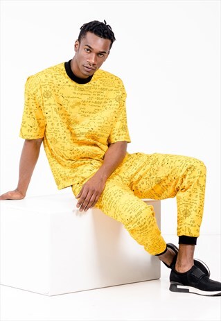 UNISEX T-SHIRT IN YELLOW WITH MIXED FORMULA PRINT