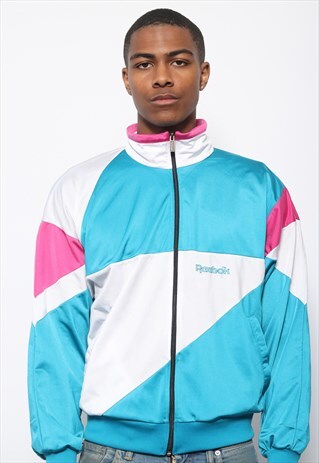VINTAGE REEBOK LOGO TRACK JACKET WHITE BLUE