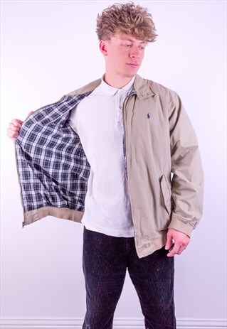 VINTAGE RALPH LAUREN CHECK LINED HARRINGTON JACKET IN BEIGE