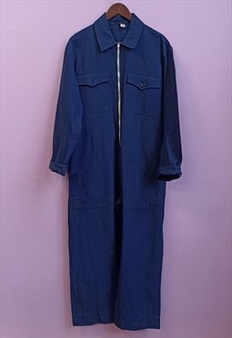 Vintage frontal zip men blue working suit