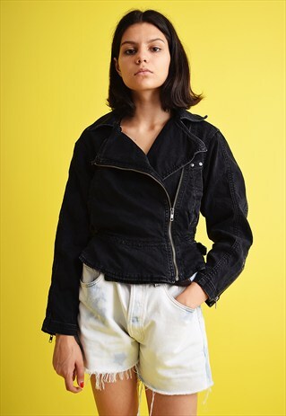 COOL 00'S RETRO GRUNGE DENIM MOM'S BIKER JACKET