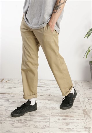 DICKIES SLIM FIT FLAT FRONT TROUSERS KHAKI/CREAM O25