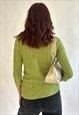 00S LOFT GREEN CABLE KNIT SCOOP NECK 3/4 SLEEVES JUMPER