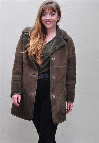 VINTAGE DARK BROWN SHEEPSKIN SHEARLING COAT