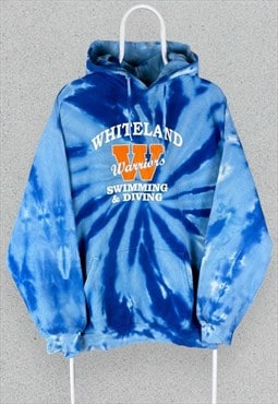 Vintage Blue Tie Dye Hoodie Whiteland Warriors Mens Large