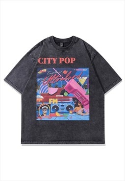 80s print t-shirt Miami Vice tee retro America top in grey