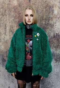 Faux fur bomber jacket fluffy aviator jacket soft coat green