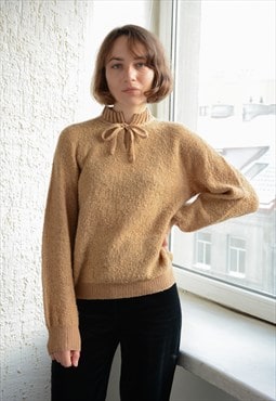 Vintage 70's Brown Textured Wool Knitted Pullover Jumper