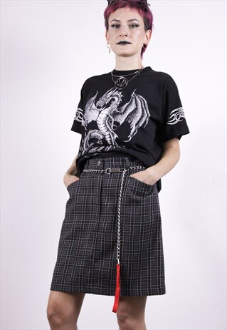 GREY BLACK CHECKED HIGH WAIST MINI SKIRT