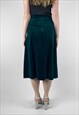 70'S VINTAGE EMERALD GREEN LADIES A LINE VELVET MIDI SKIRT