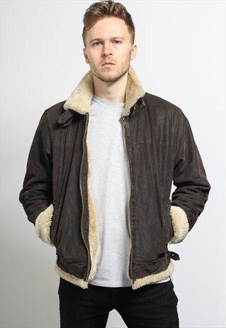 VINTAGE LEATHER AVIATOR FLEECE SHEEPSKIN JACKET