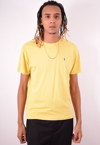 POLO RALPH LAUREN MENS VINTAGE T-SHIRT TOP MEDIUM YELLOW 90S