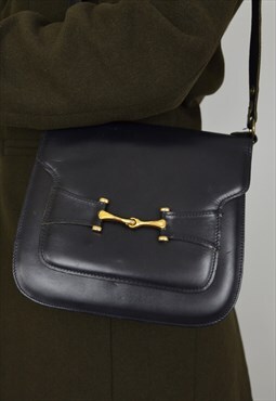 Vintage Suzy Smith English Leather Bag Navy Blue Horsebit
