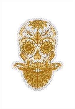 Embroidered Bearded Sugar Skull iron on patch / sew on patch