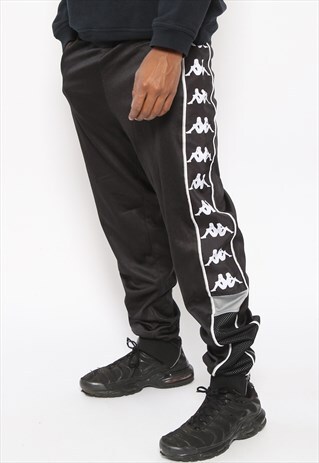 VINTAGE KAPPA BIG TAPE LOGO TRACK BOTTOMS BLACK